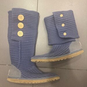 UGG Cardy Classic Knit Tall Blue Sweater Boots Women’s Size 7
